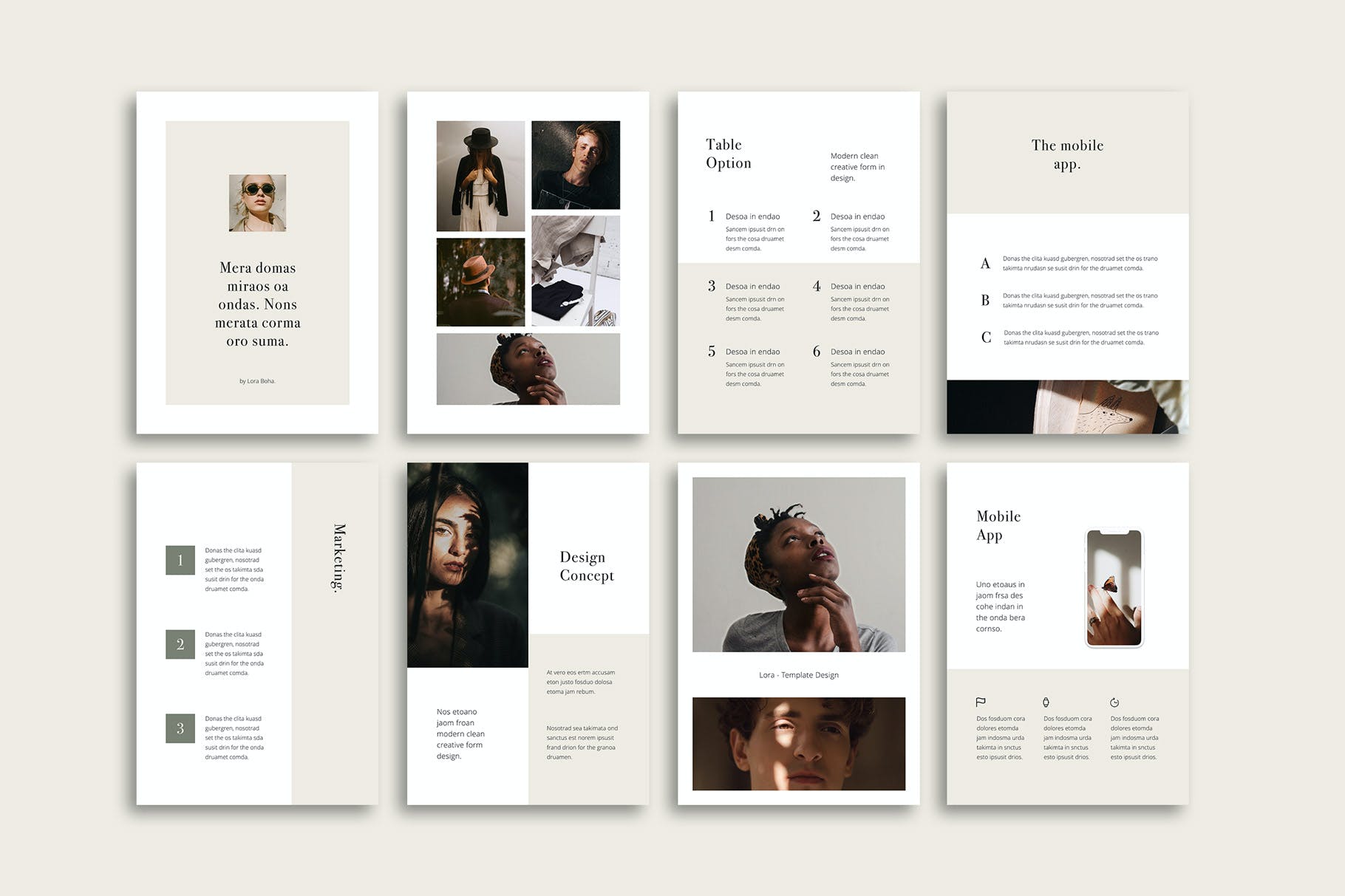 K0452 莫兰迪色系竖版杂志画册个人作品集简历Keynote模板 LORA - Vertical Keynote Template-演示喵HUB