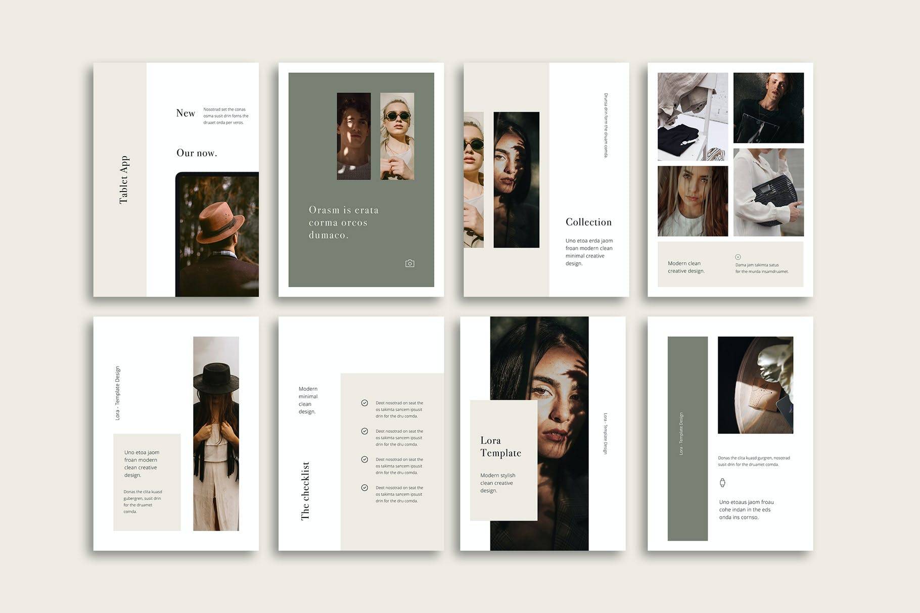 K0452 莫兰迪色系竖版杂志画册个人作品集简历Keynote模板 LORA - Vertical Keynote Template-演示喵HUB