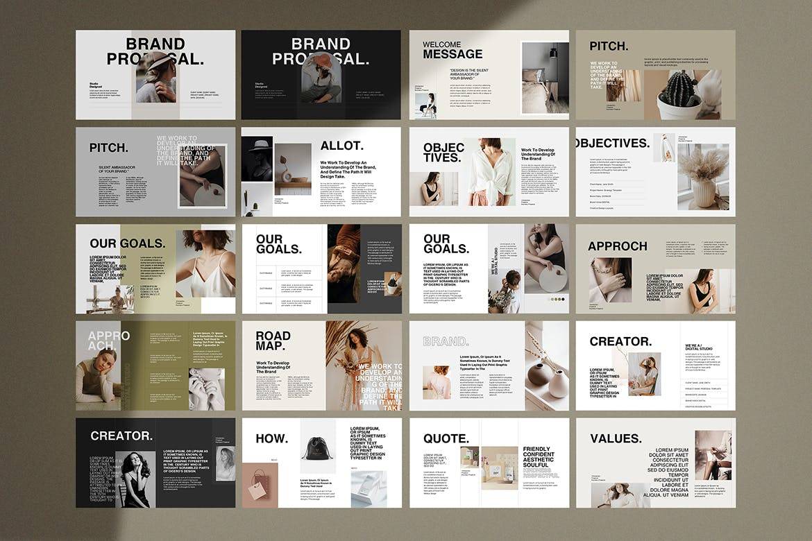 K0453 莫兰迪色系优雅时尚轻奢女性项目品牌介绍Keynote模板 Brand Proposal Keynote Template-演示喵HUB