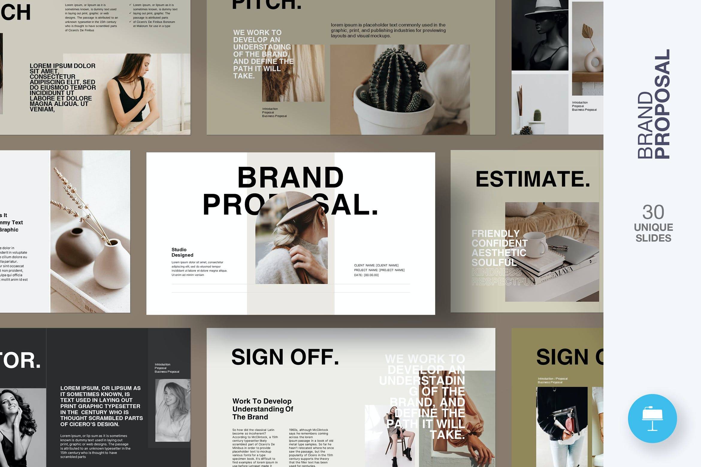 K0453 莫兰迪色系优雅时尚轻奢女性项目品牌介绍Keynote模板 Brand Proposal Keynote Template-演示喵HUB