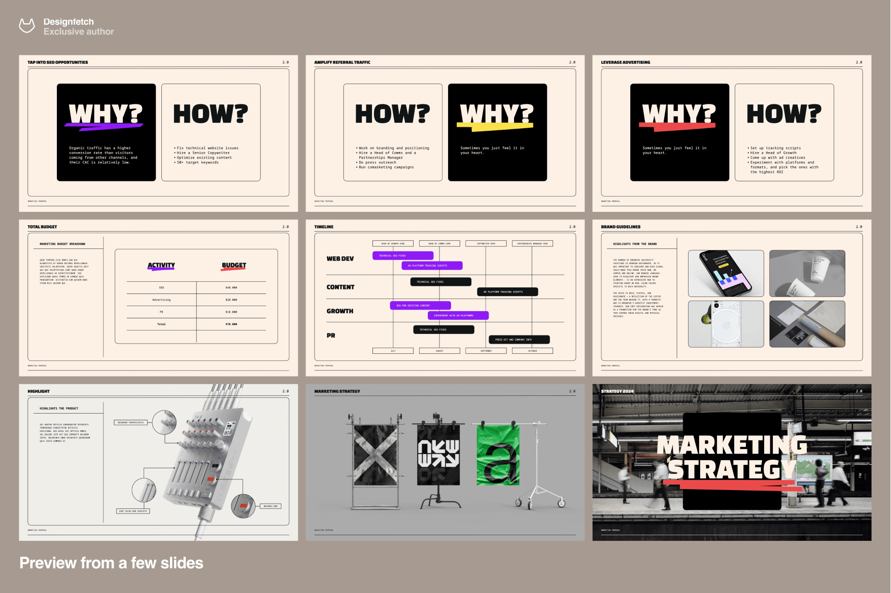 K0456 时尚创意品牌营销策划案落地广告设计作品集Keynote模板 Brand & Marketing template-演示喵HUB