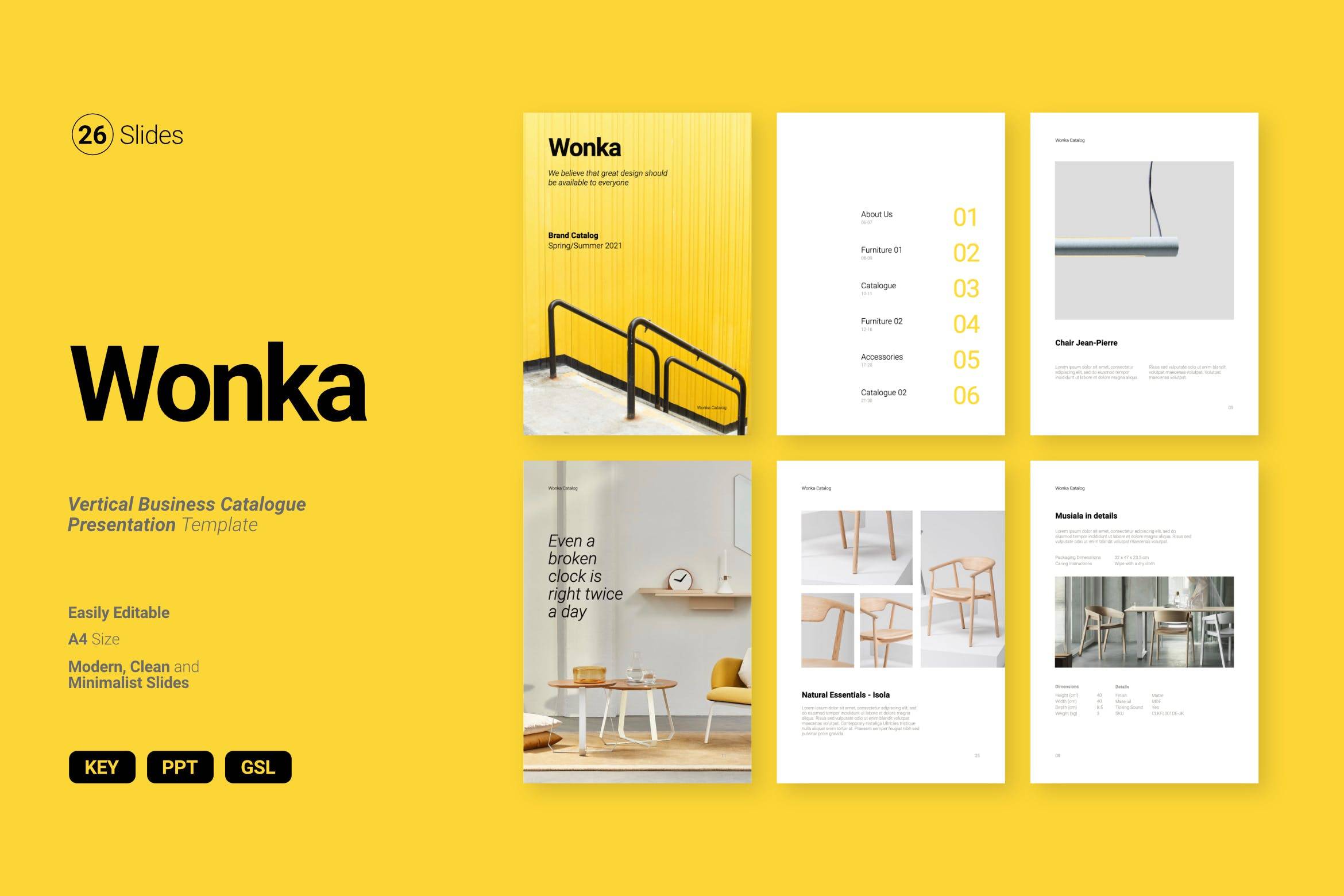 K0465 竖版极简家居家具目录产品画册展示PPT+Keynote模板 Wonka - Vertical Catalogue Presentation-演示喵HUB
