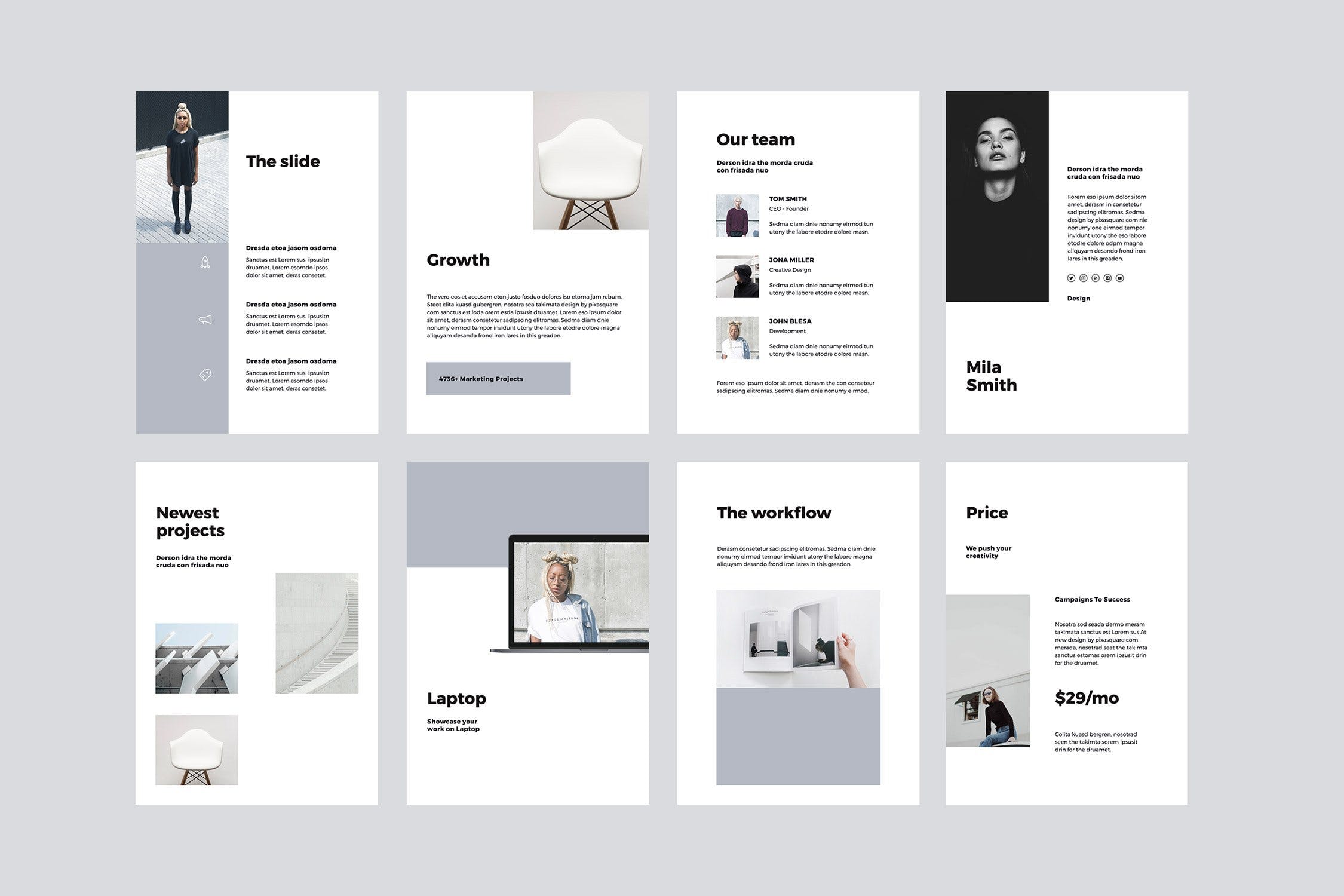 K0466 竖版简洁个人简历摄影设计作品集Keynote模板 VIGO - Vertical Keynote Template-演示喵HUB