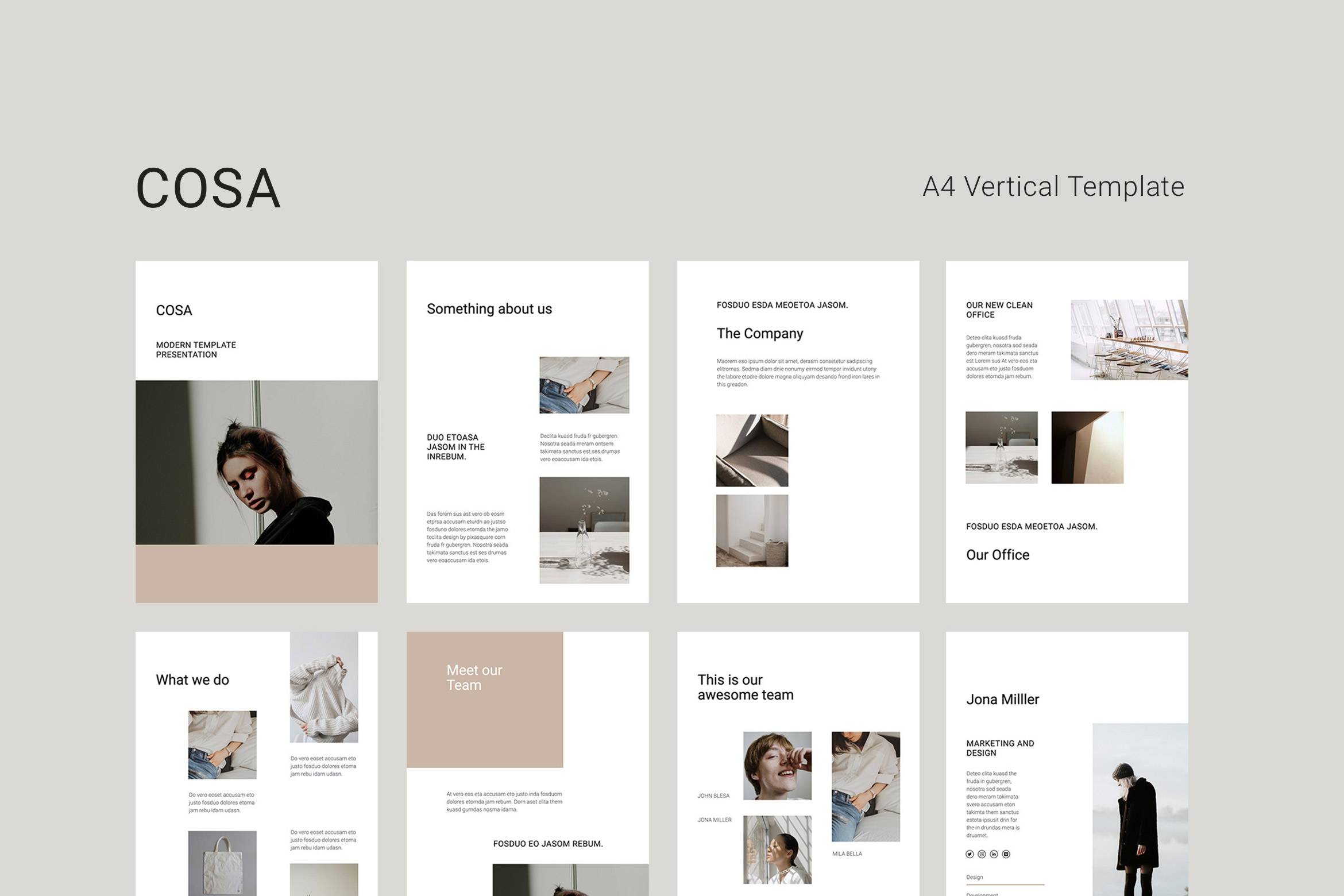 K0468 竖版简洁个人设计作品集简历品牌介绍Keynote模板 COSA - A4 Vertical Keynote Template-演示喵HUB