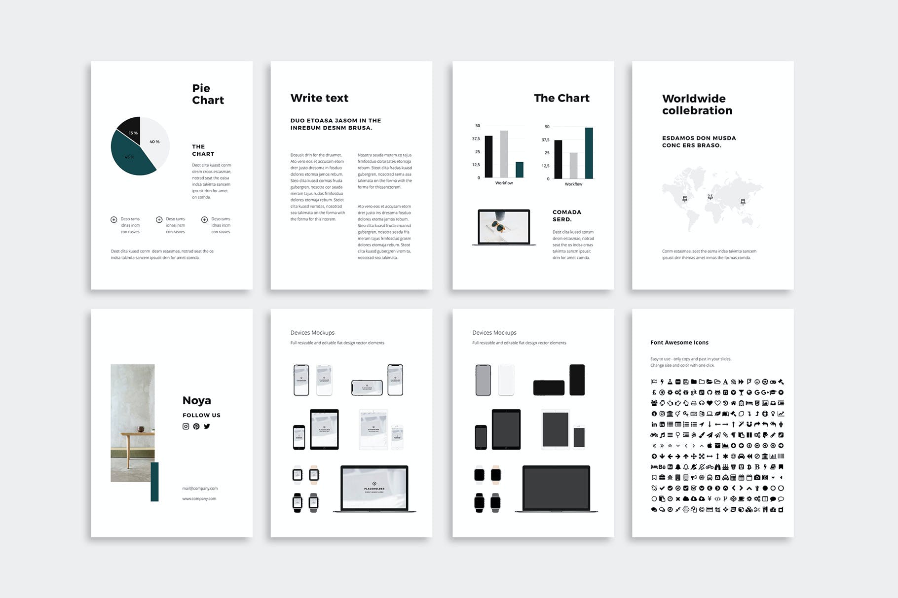 K0473 竖版现代书籍画册作品集展示Keynote模板 NOYA - Vertical Keynote Template-演示喵HUB