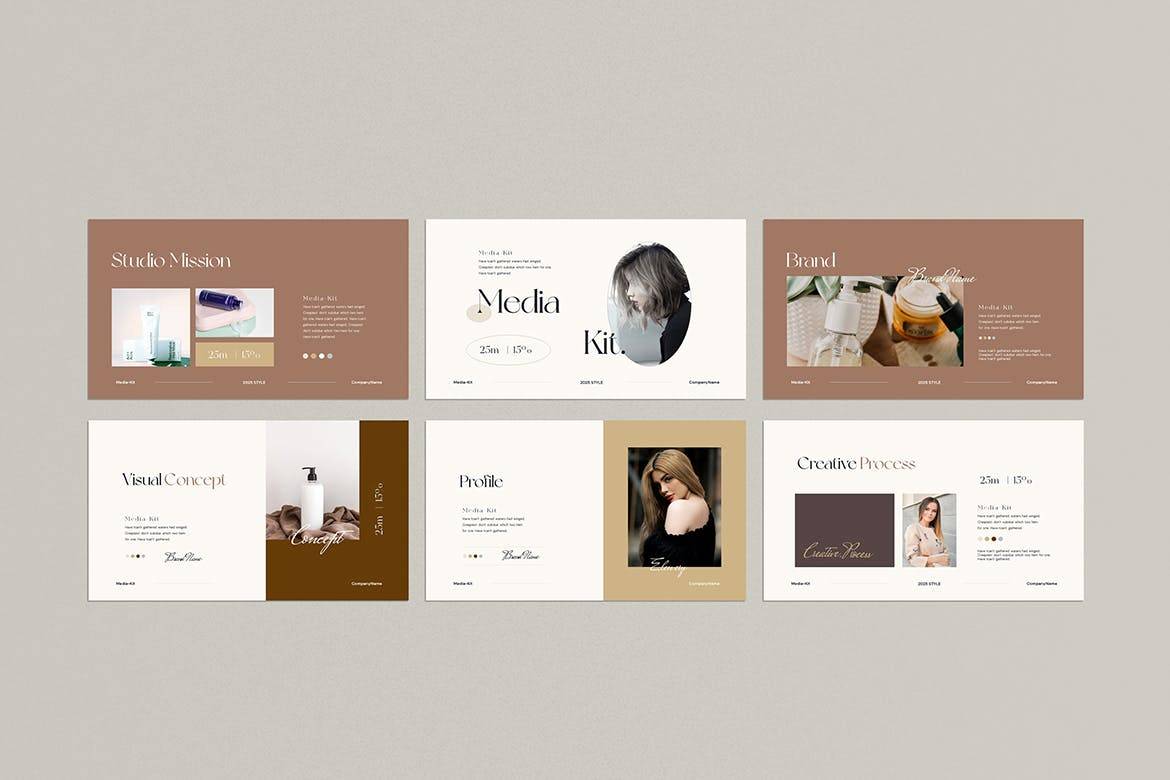 K0478 优雅轻奢女性产品莫兰迪风主题发布PPT+Keynote模版 Gloriya Media Kit Template-演示喵HUB