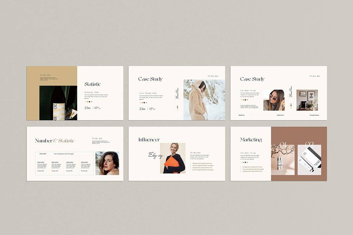 K0478 优雅轻奢女性产品莫兰迪风主题发布PPT+Keynote模版 Gloriya Media Kit Template-演示喵HUB
