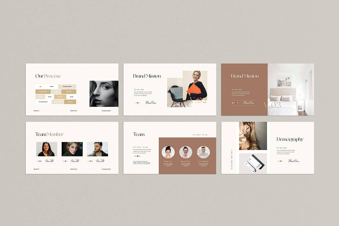 K0478 优雅轻奢女性产品莫兰迪风主题发布PPT+Keynote模版 Gloriya Media Kit Template-演示喵HUB