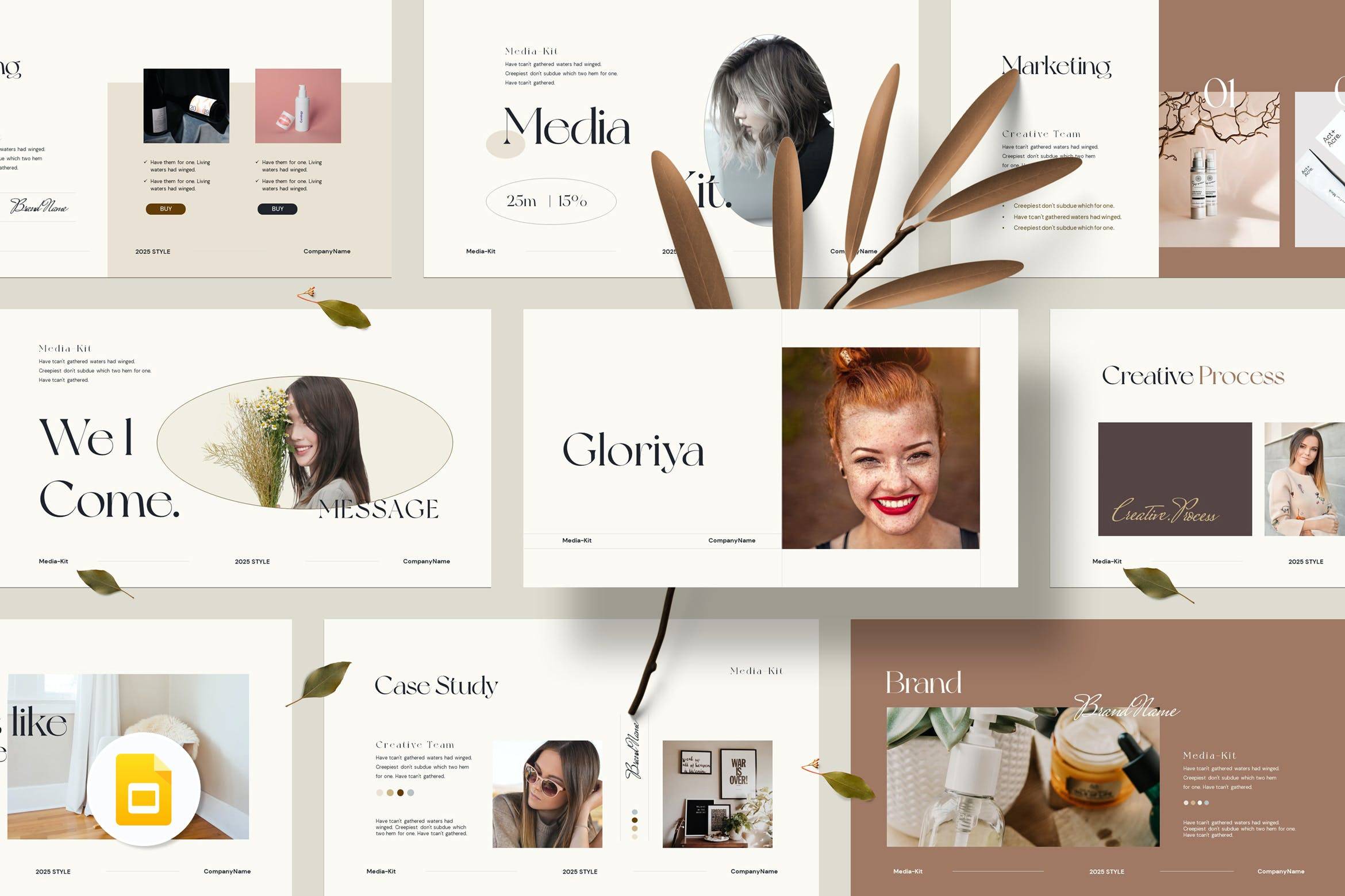 K0478 优雅轻奢女性产品莫兰迪风主题发布PPT+Keynote模版 Gloriya Media Kit Template-演示喵HUB