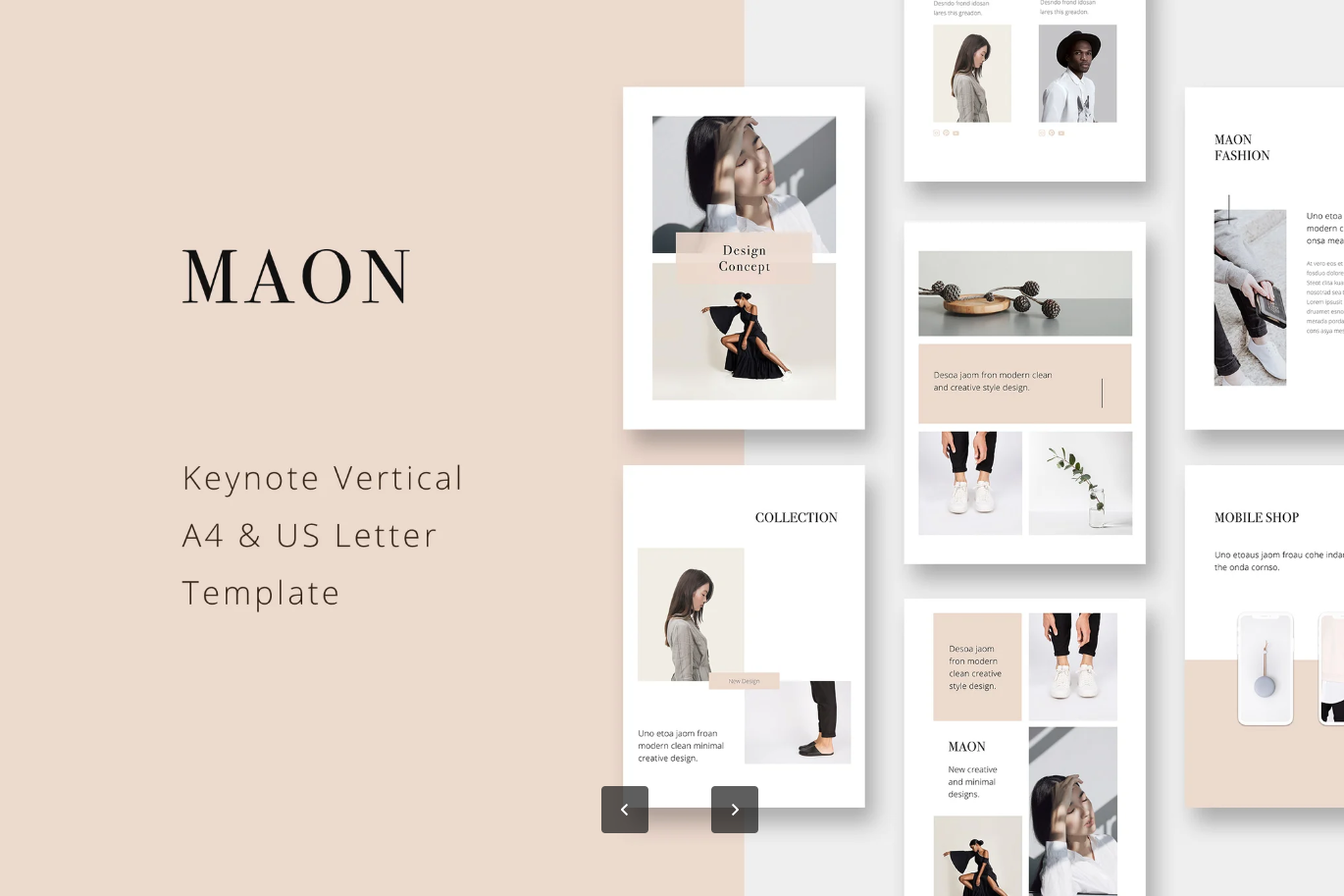 Keynote竖版PPT模板商务风简约大气A4USLetter双尺寸演讲专用MAON - Vertical Keynote A4 + US Letter Template-演示喵HUB
