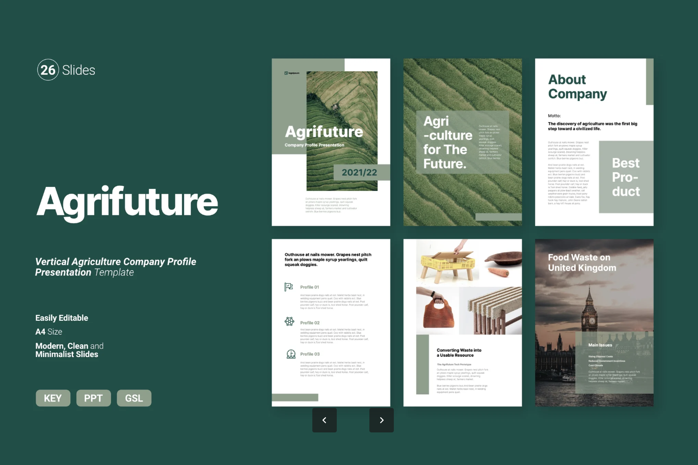 高端大气商务风农业公司简介PPT模板可编辑简约现代企业宣传Agrifuture - Vertical Company Profile Presentation-演示喵HUB