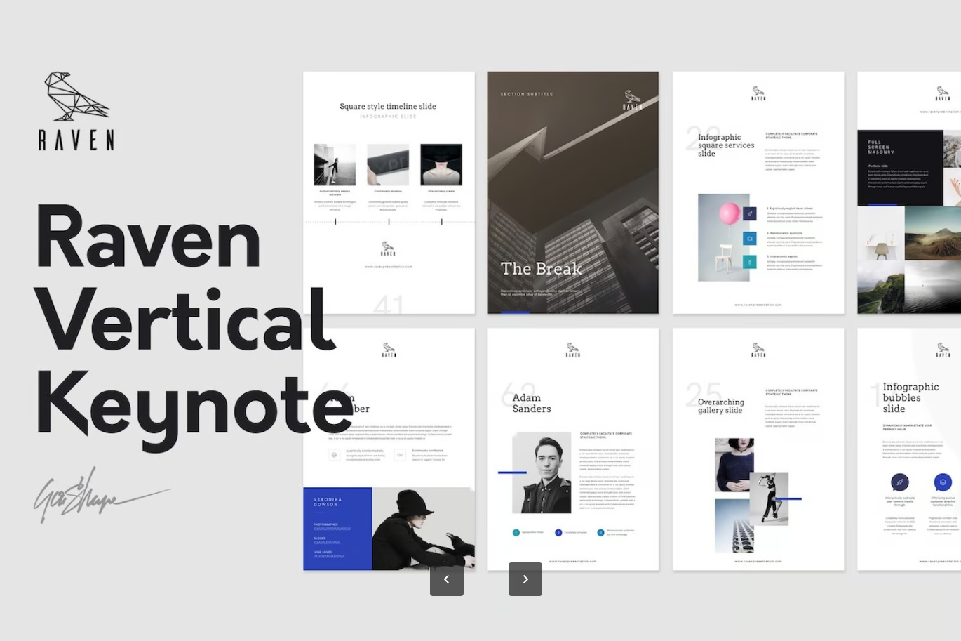 Raven垂直排版高端商务风Keynote模板可编辑PPT年终总结创意设计Raven Vertical Keynote-演示喵HUB