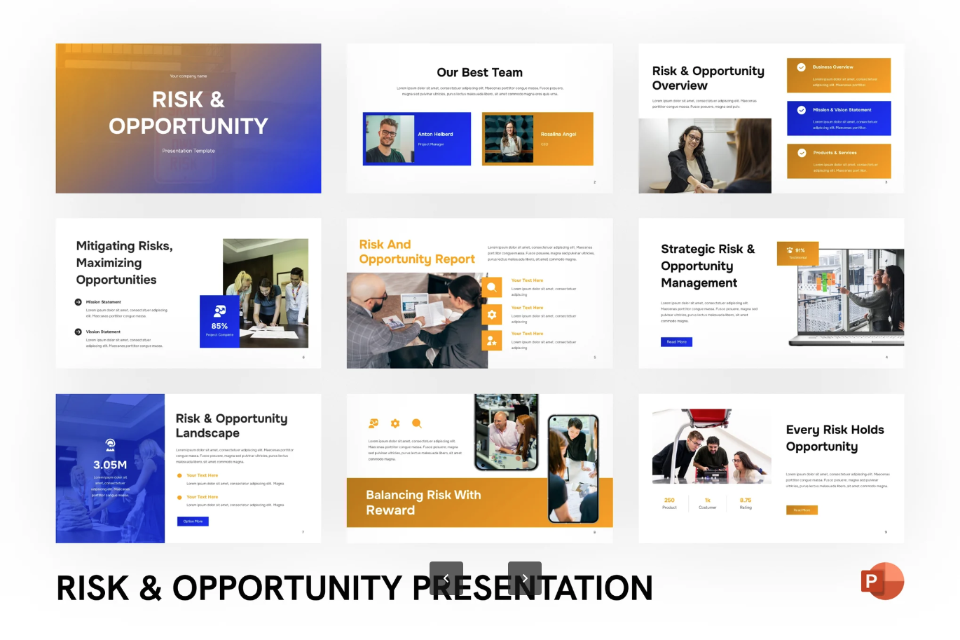 高端商务Risk&Opportunity PPT模板可编辑企业汇报投资分析可视化图表Risk & Opportunity-演示喵HUB
