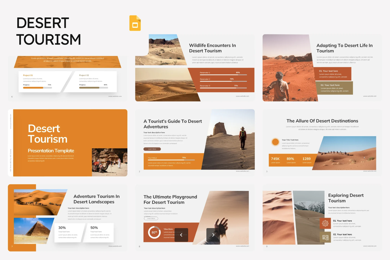 沙漠旅游PPT模板商务风可编辑高级感ins风简约大气一键套用Desert Tourism-演示喵HUB