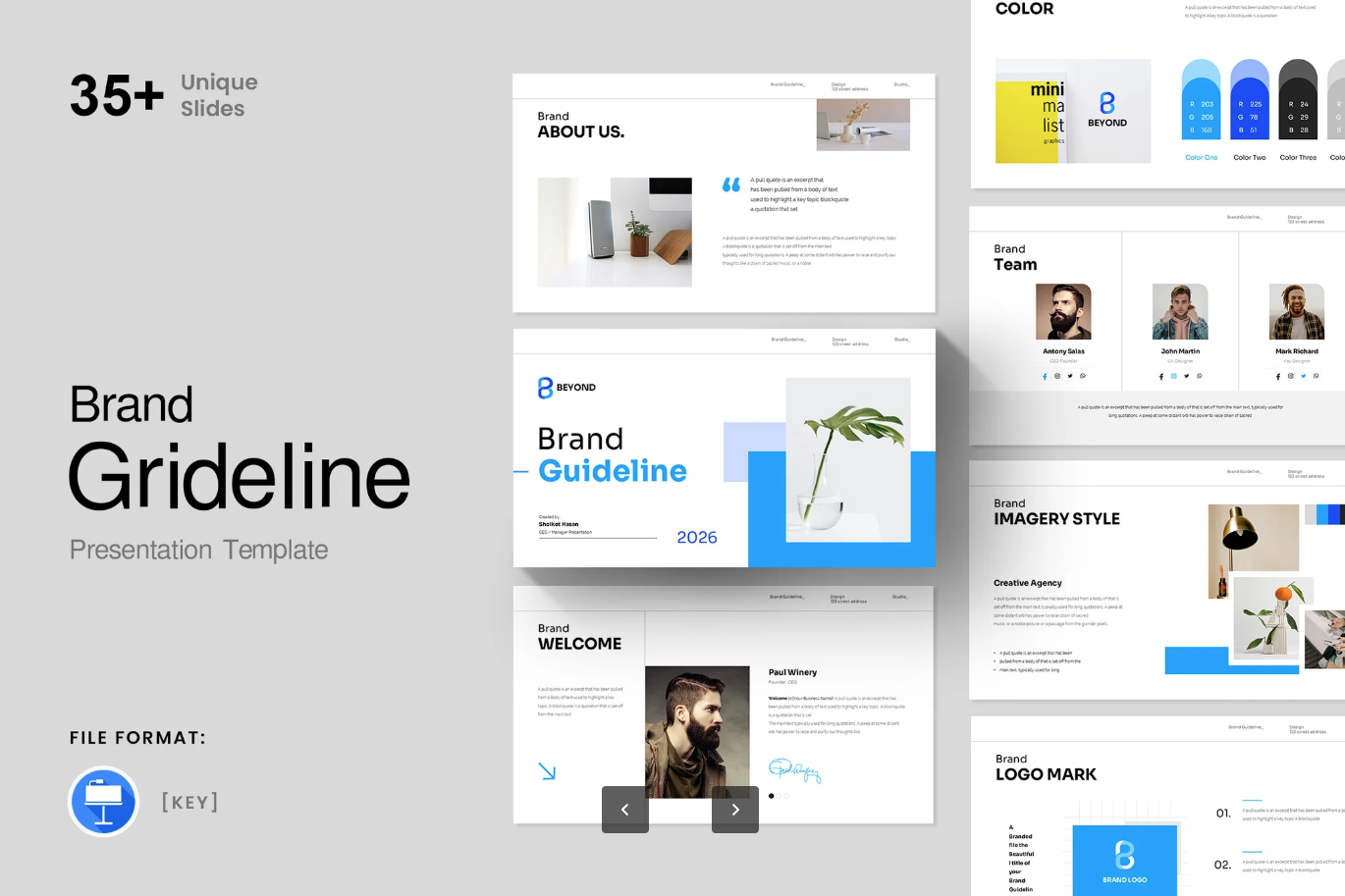 高级感商务风Keynote模板 创意设计简约大气工作汇报企业宣传Brand Gridline Keynote Presentation Template-演示喵HUB