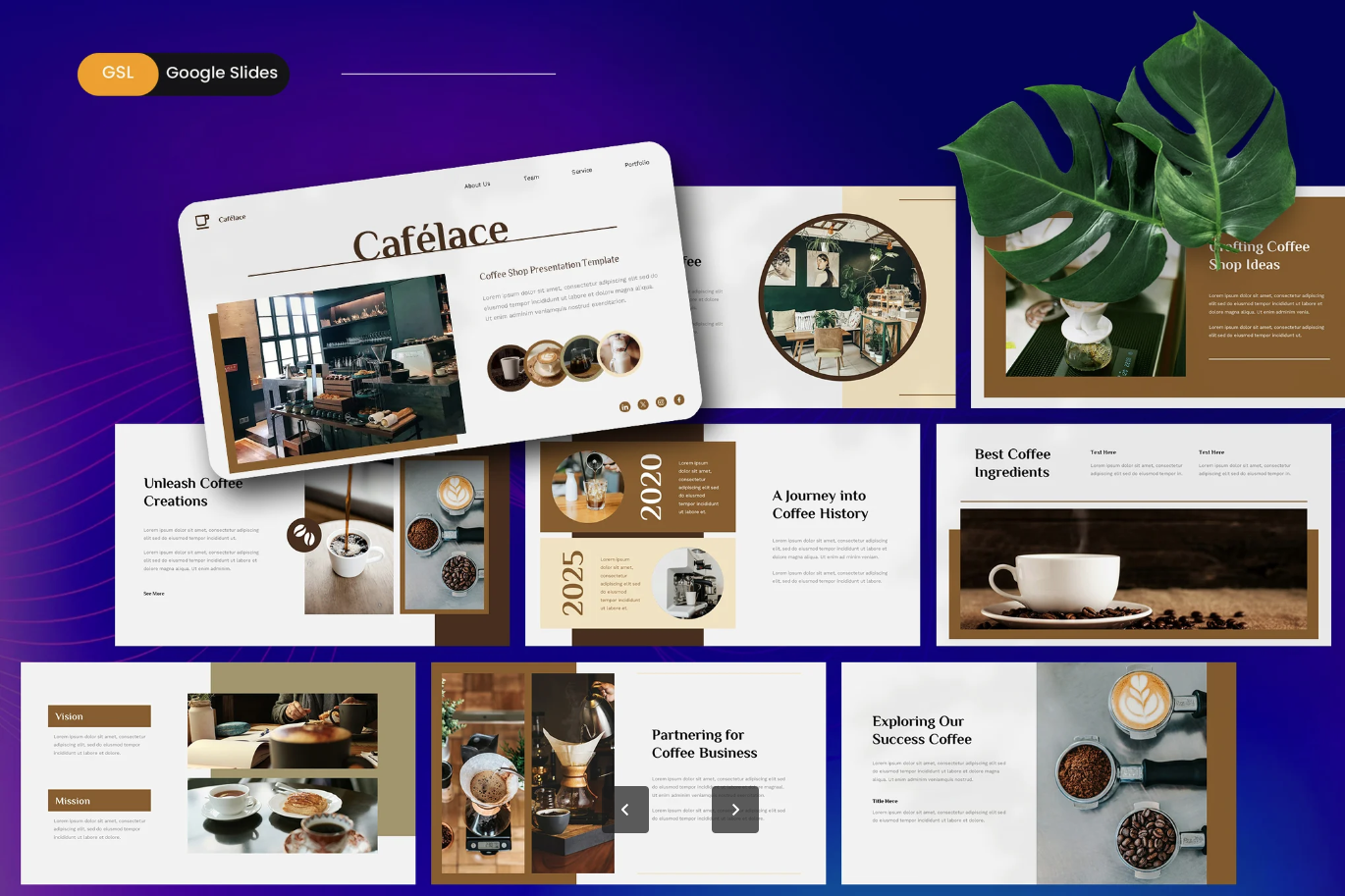 2025新款Cafelace咖啡店Google Slides高端商务风可编辑PPTX模板Cafelace - Coffee Shop Google Slides Template-演示喵HUB