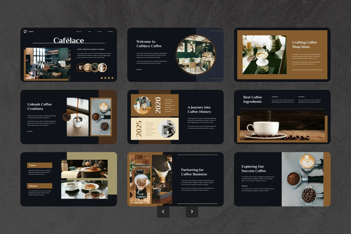 2025新款Cafelace咖啡店Google Slides高端商务风可编辑PPTX模板Cafelace - Coffee Shop Google Slides Template-演示喵HUB