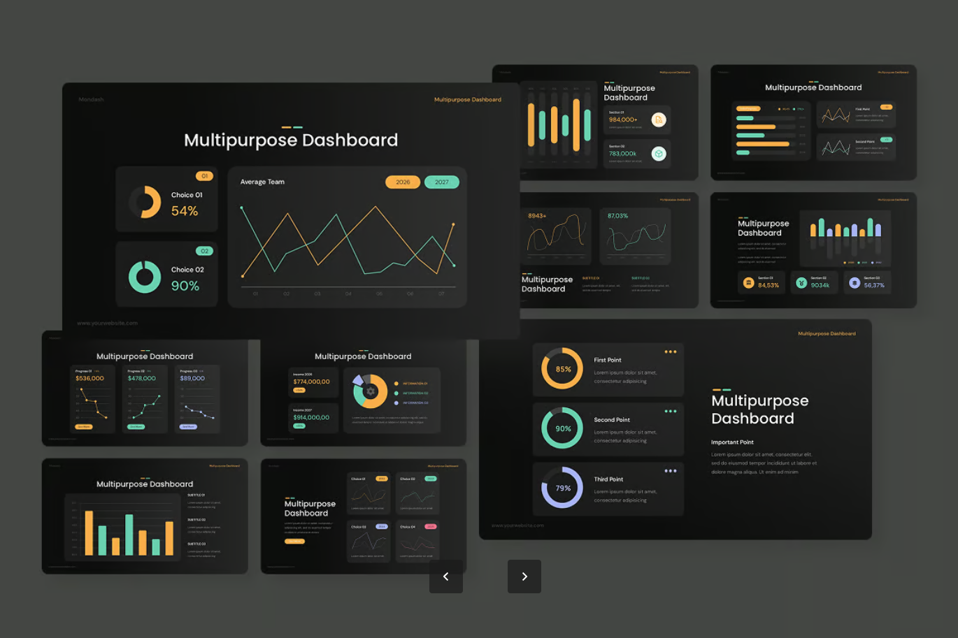 高端商务风PPT模板可编辑数据可视化Dashboard年终总结工作汇报InfographicMultipurpose Dashboard Infographic Google Slides-演示喵HUB