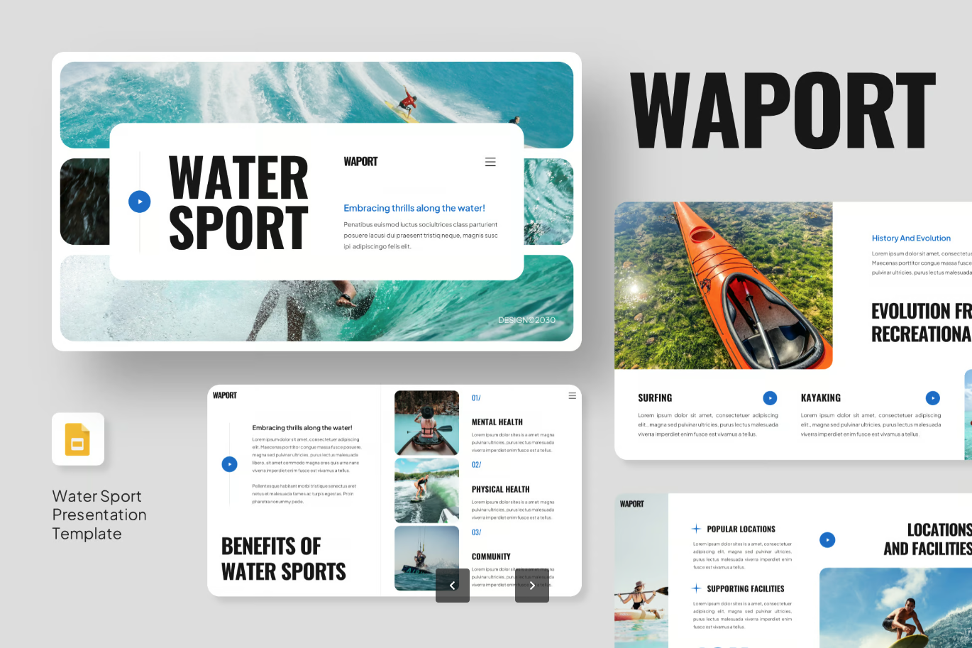 海洋风创意水上运动PPT模板可编辑商务动态演示素材Water Sports Activities-演示喵HUB