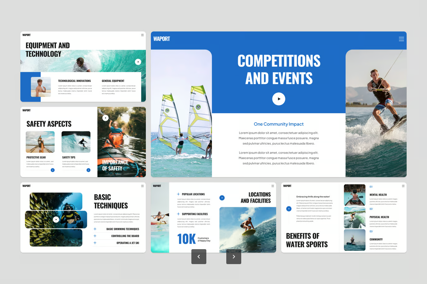 海洋风创意水上运动PPT模板可编辑商务动态演示素材Water Sports Activities-演示喵HUB