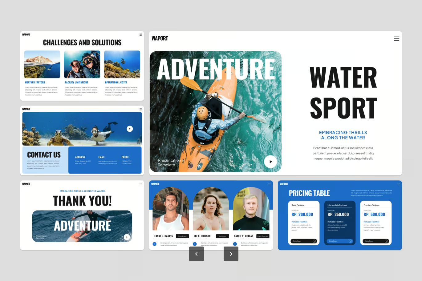 海洋风创意水上运动PPT模板可编辑商务动态演示素材Water Sports Activities-演示喵HUB