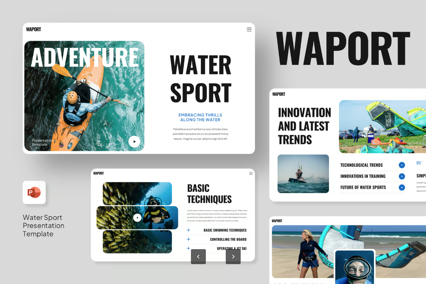 高端动态PPT模板水运动主题可编辑商务创意演示课件Water Sports Activities-演示喵HUB