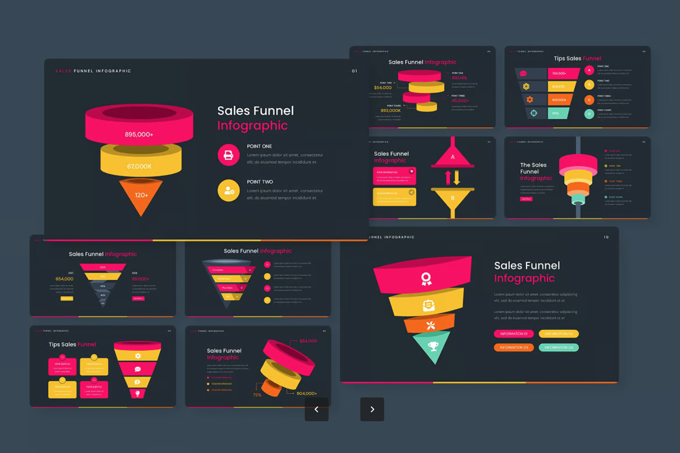 高端商务PPT模板暗黑主题销售漏斗信息图表可编辑PPTXDark Themed Sales Funnel Infographic PowerPoint-演示喵HUB