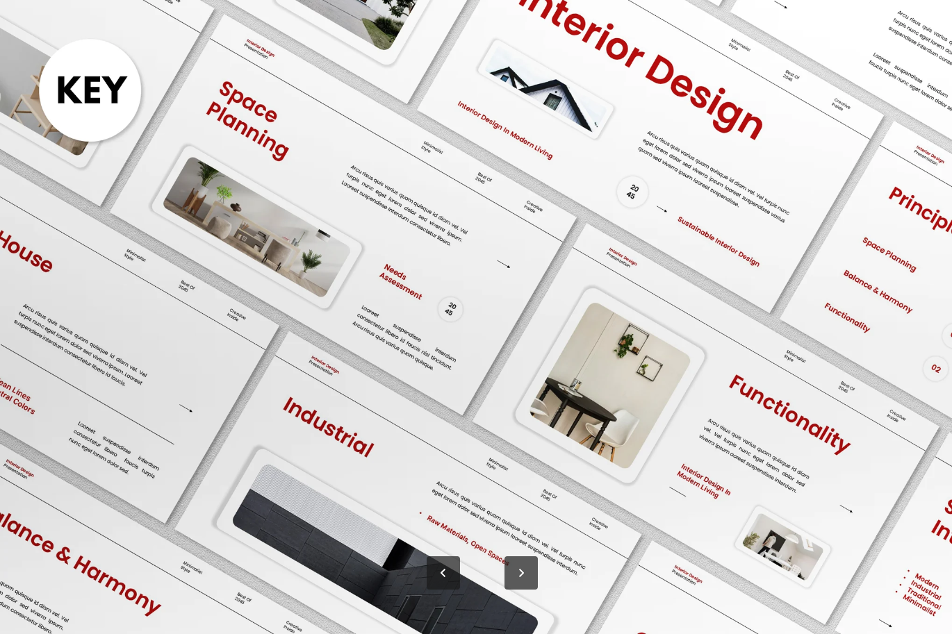 红白极简Keynote模板 ins风高级感PPT可编辑商用设计师同款White Red Minimalist Interior Design Keynote-演示喵HUB