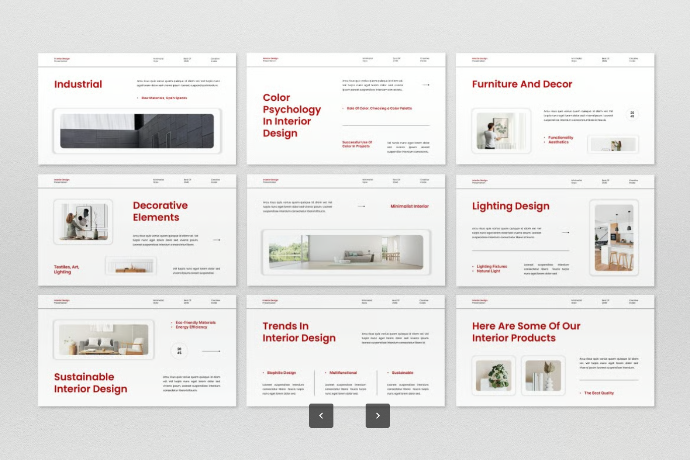 红白极简Keynote模板 ins风高级感PPT可编辑商用设计师同款White Red Minimalist Interior Design Keynote-演示喵HUB
