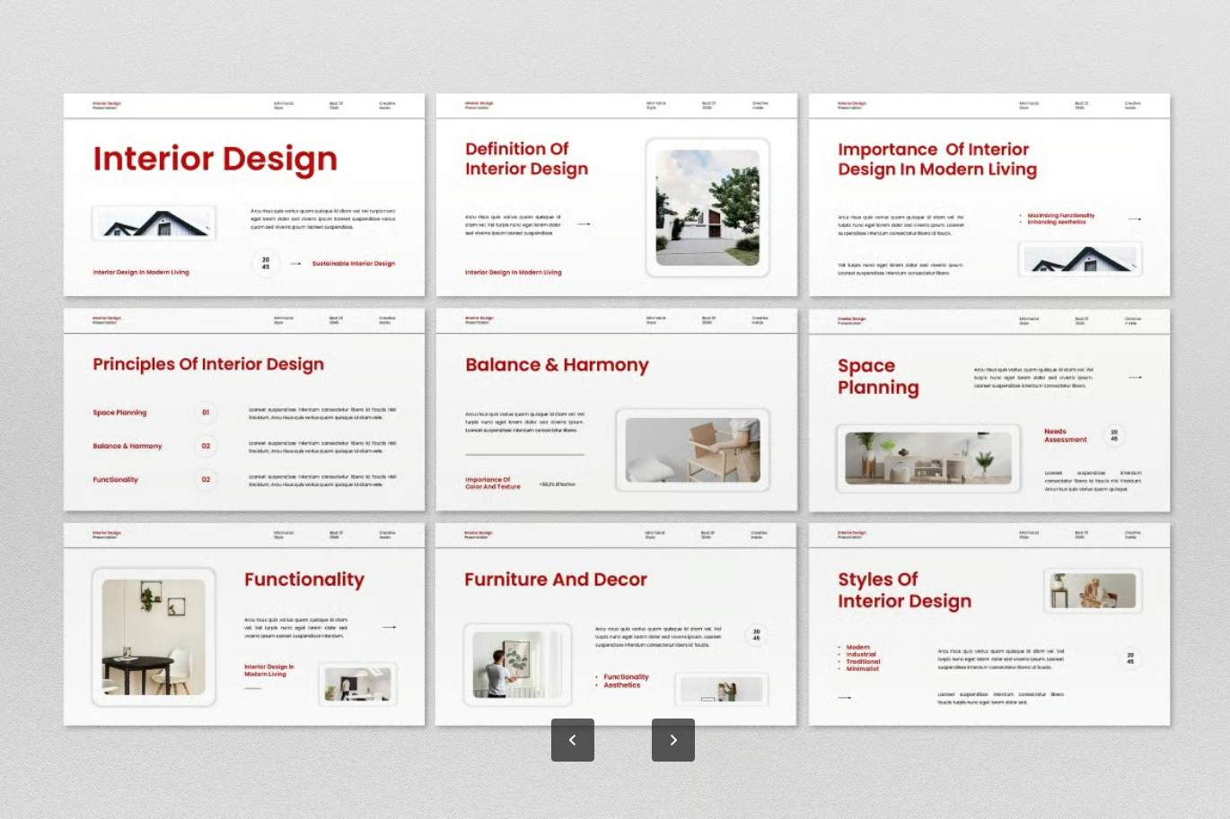 2024新款红白极简室内设计PPT模板商务汇报高级感可编辑White Red Minimalist Interior Design PPT-演示喵HUB