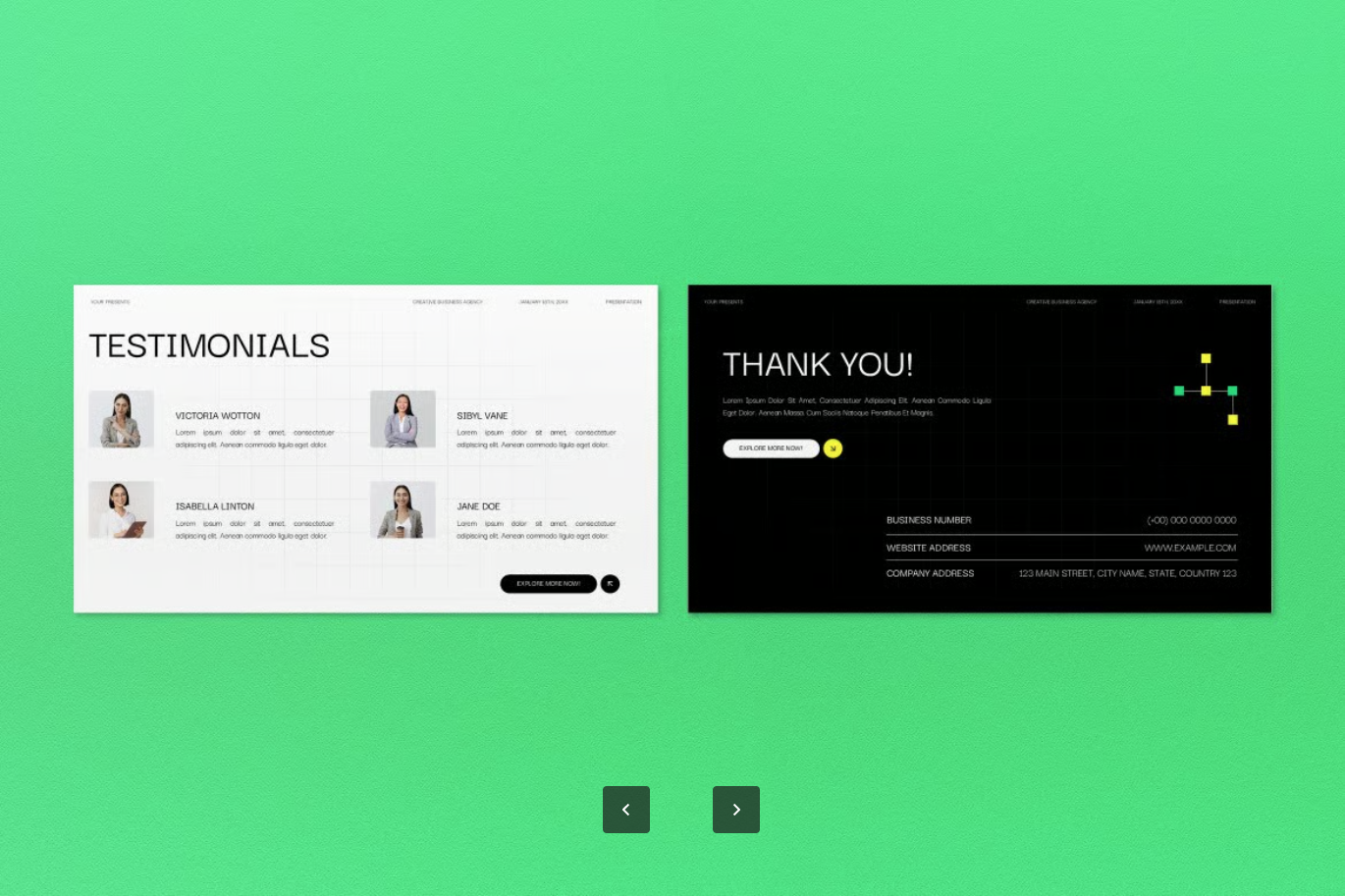 黄绿创意商务PPT模板1920×1080可编辑企业宣传Google Slide高级Green Yellow Creative Business Agency Google Slide-演示喵HUB