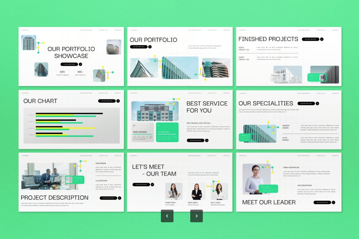 黄绿创意商务PPT模板1920×1080可编辑企业宣传Google Slide高级Green Yellow Creative Business Agency Google Slide-演示喵HUB