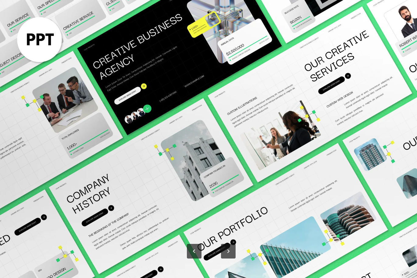 黄绿创意商务PPT模板简约大气高端设计可编辑企业策划Green Yellow Creative Business Agency PPT-演示喵HUB