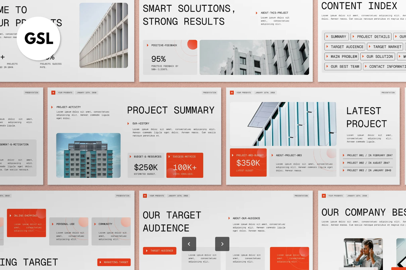 白橙现代风项目提案PPT模板GoogleSlide可编辑高清1080PWhite Orange Modern Project Proposal Google Slide-演示喵HUB