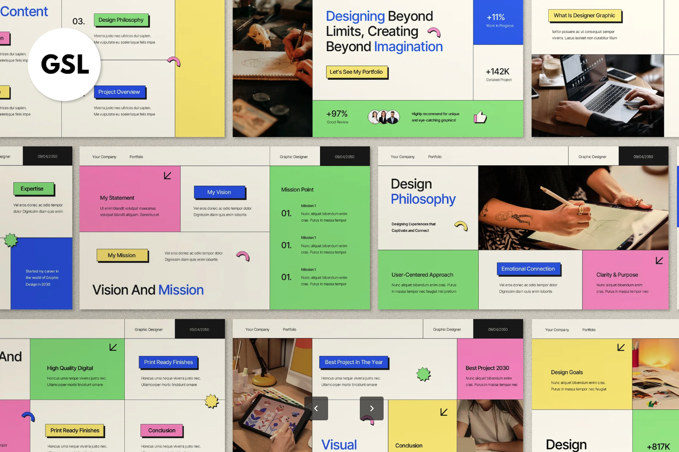奶油风设计师作品集PPT模板可编辑Google Slide极简高级简历模板Cream Portfolio Graphic Designer Google Slide-演示喵HUB