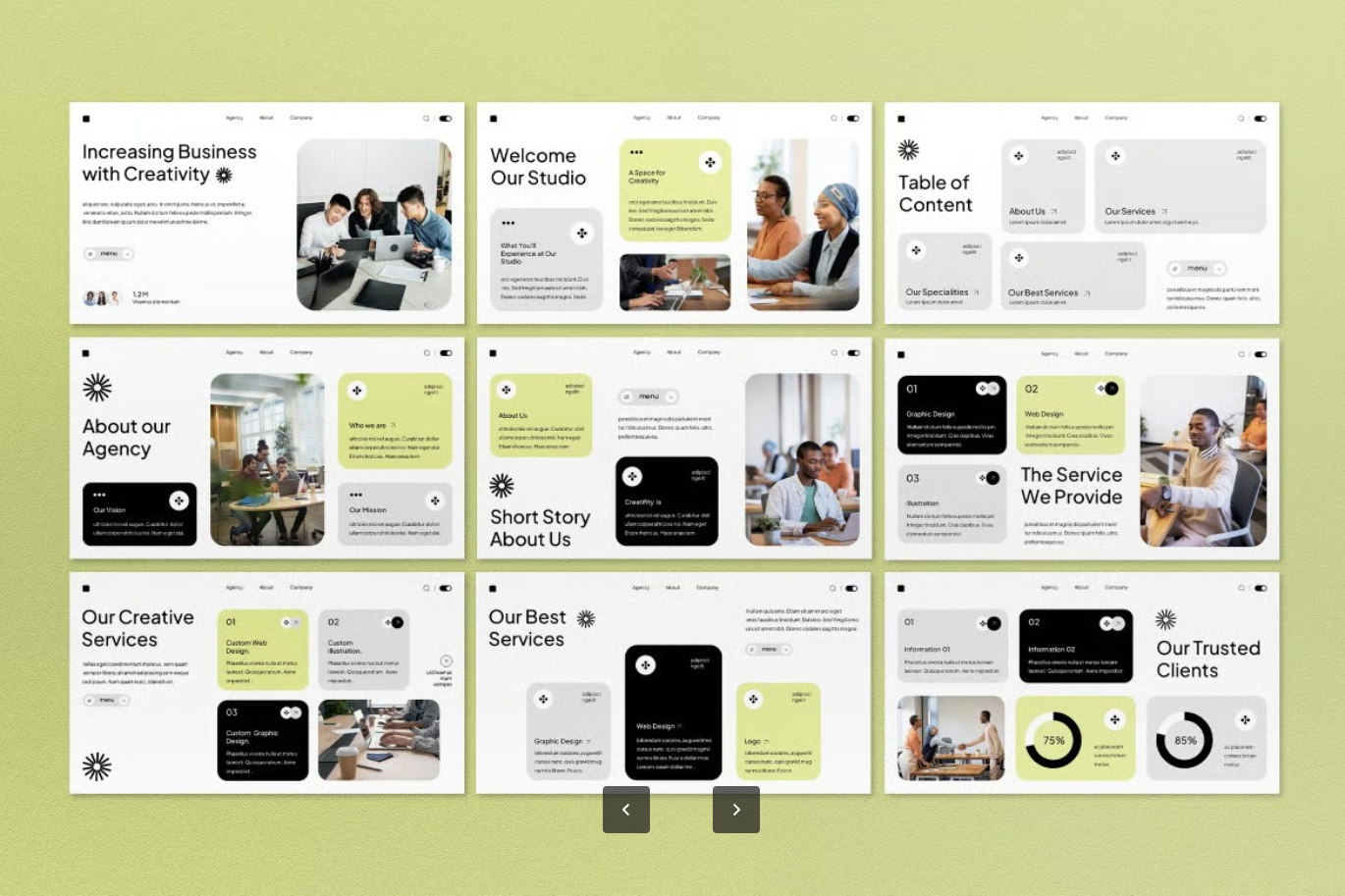 高端黄白创意PPT模板1920x1080高清可商用企业宣传幻灯片White Yellow Modern Agency Creative Google Slide-演示喵HUB