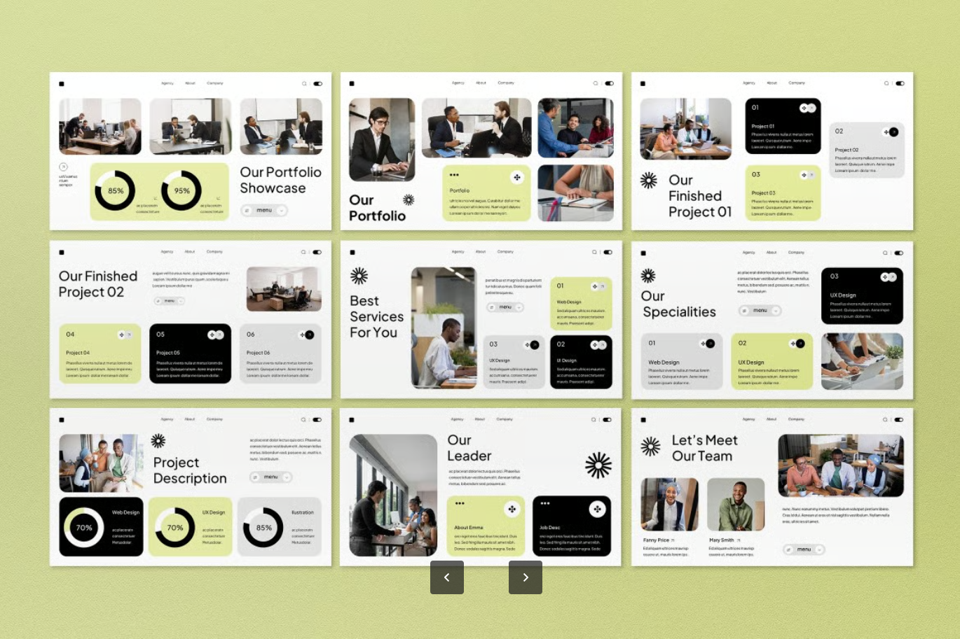 高端黄白创意PPT模板1920x1080高清可商用企业宣传幻灯片White Yellow Modern Agency Creative Google Slide-演示喵HUB